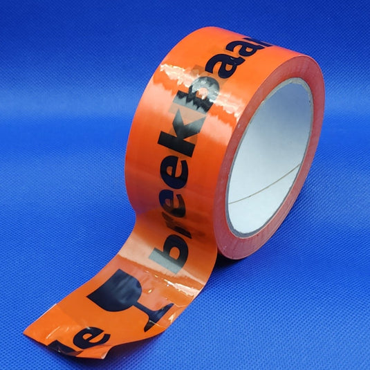 PP Acryle 48mm 66meter Oranje met zwarte tekst breekbaar/fragile