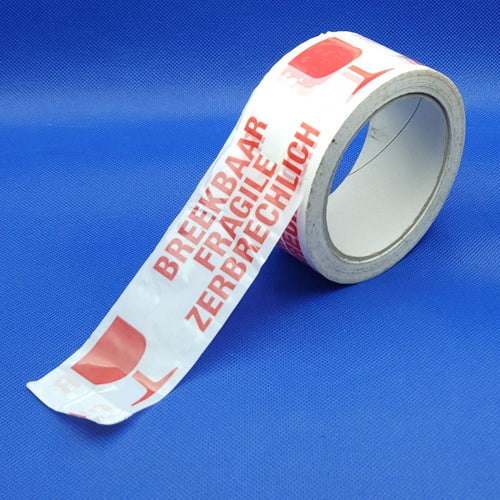 PP Acryle  48mm 66meter Wit met rode tekst breekbaar 48mm, 66meter